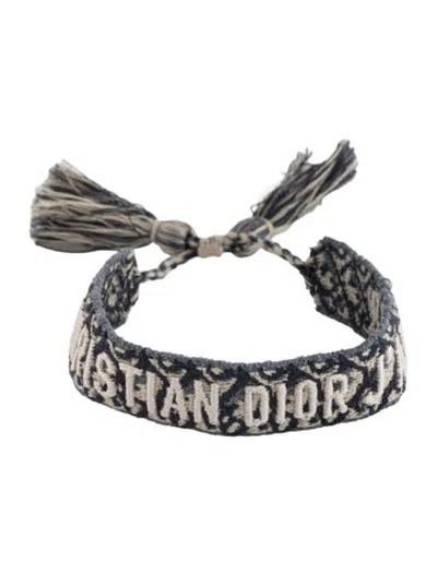 Pre-owned Dior J'a Cotton Woven Bracelet In Blue/neutrals/white