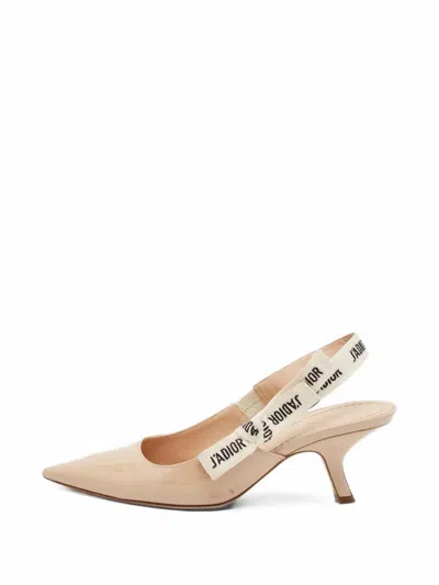 Pre-owned Dior J'a Patent-leather Slingback Pumps In Neutrals