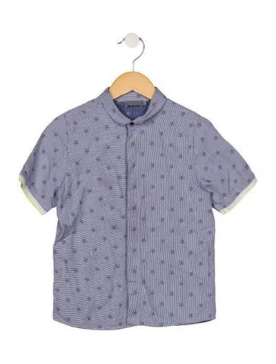 Pre-owned Dior Kids Boys' Patterned Short Sleeve Button Up Shirt In Blue