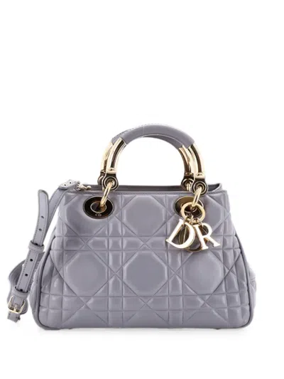 Pre-owned Dior Lady 95.22 Bag Cannage Embossed Leather Small Crossbody Bag In Grey
