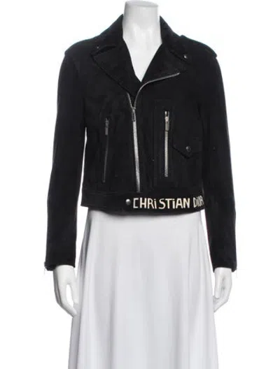 Pre-owned Dior Lamb Leather Biker Jacket In Blue