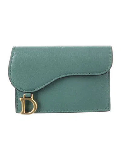 Pre-owned Dior Leather Card Holder In Green