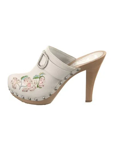 Pre-owned Dior Leather Floral Print Mules In White