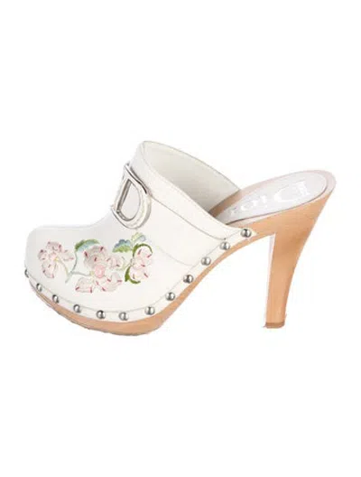 Pre-owned Dior Leather Floral Print Mules In White