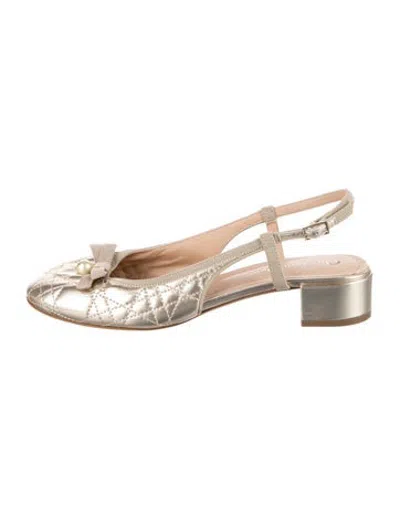 Pre-owned Dior Leather Patterned Slingback Flats In Gold/metallic