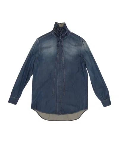 Dior Long Blouse With Tied Collar In Blue
