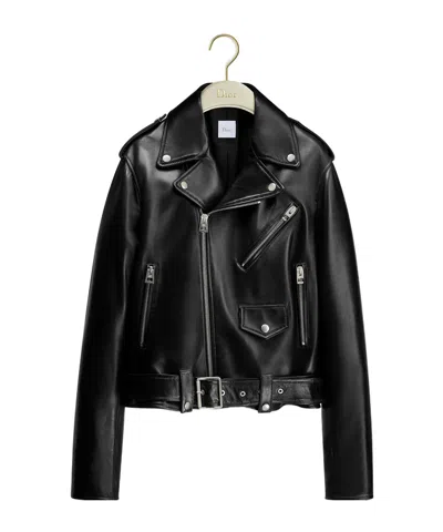 Dior Long-sleeved Leather Jacket In Black