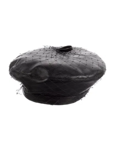 Pre-owned Dior Mesh Accent Beret Hat In Black