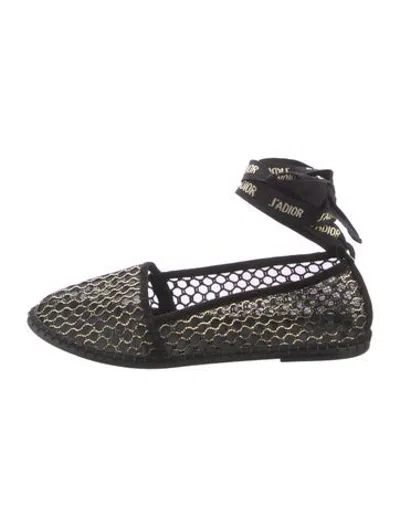 Pre-owned Dior Mesh Lace Pattern Espadrilles In Black/metallic