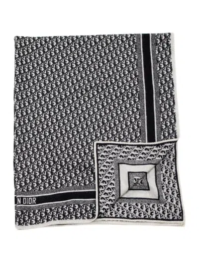Pre-owned Dior Oblique Throw Blanket In Blue/white