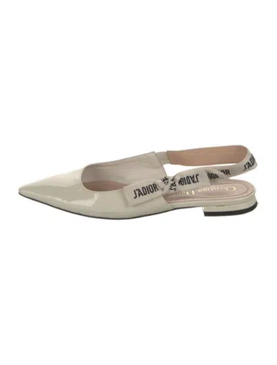Pre-owned Dior Patent Leather Bow Accents Slingback Flats In Neutrals