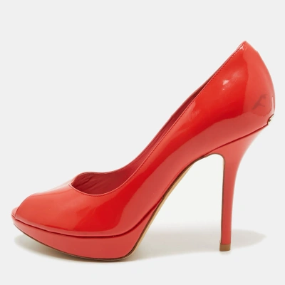 Pre-owned Dior Peep Toe Pumps Size 38 In Orange