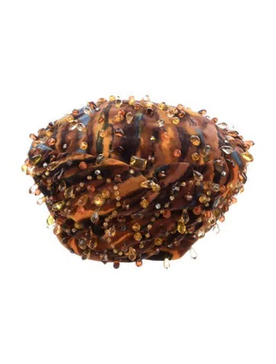 Pre-owned Dior Printed Embellished Cap In Brown/orange