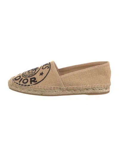 Pre-owned Dior Raffia Graphic Print Espadrilles In Gold/neutrals