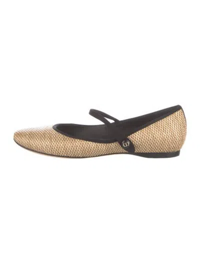 Pre-owned Dior Raffia Patterned Ballet Flats In Black/neutrals