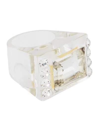 Pre-owned Dior Resin & Crystal Cocktail Ring In Clear