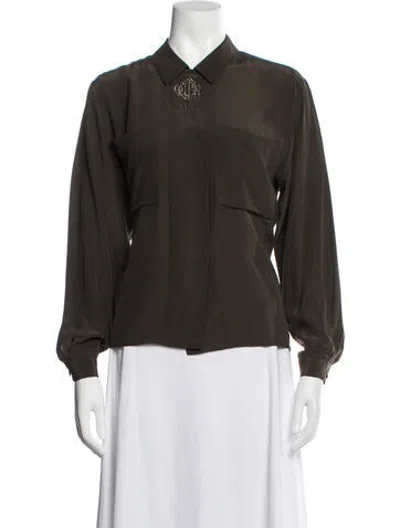 Pre-owned Dior Silk Long Sleeve Blouse In Green