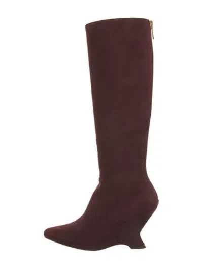 Pre-owned Dior Suede Boots In Burgundy