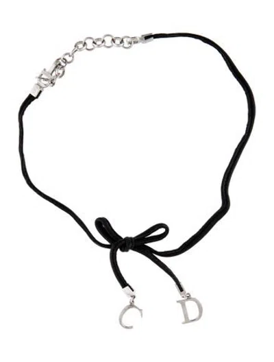 Pre-owned Dior Vintage Leather Bow Choker Necklace, 14.75" In Multicolor