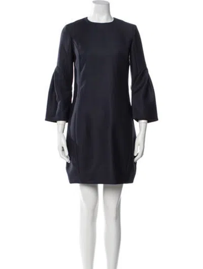 Pre-owned Dior Virgin Wool Mini Dress In Blue