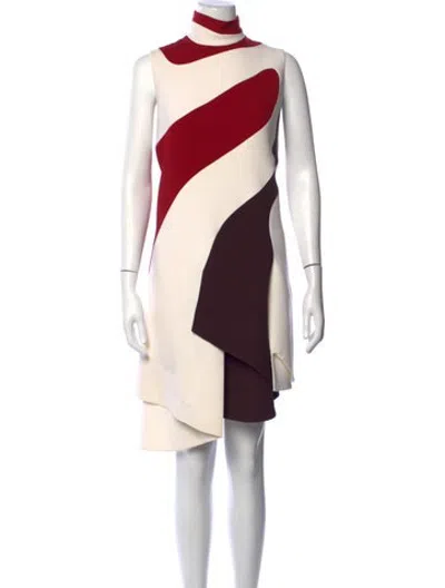 Pre-owned Dior Virgin Wool Mini Dress In Neutrals/red