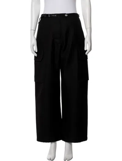 Pre-owned Dior Virgin Wool Wide Leg Pants In Black