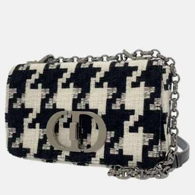 Pre-owned Dior White/black Houndstooth Caro Chain Shoulder Bag