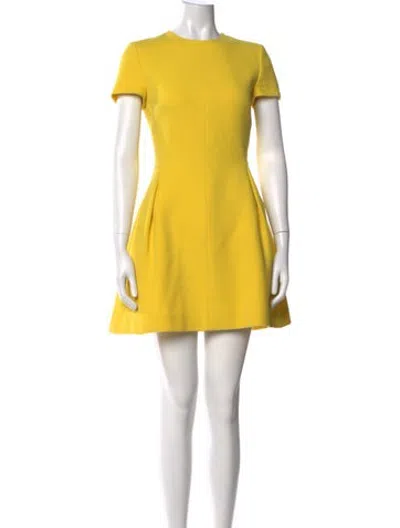 Pre-owned Dior Wool Mini Dress In Yellow