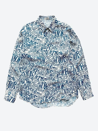 Pre-owned Dior X Stussy Dior Stussy All Over Print Button Up Shirt In Blue