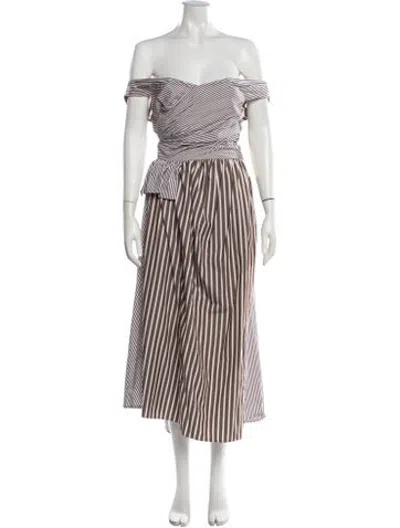 Pre-owned Diotima Striped Midi Length Dress In Brown