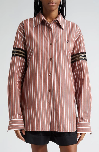 Diotima Winston Stripe Cotton Button-up Shirt In Cocoa Multi