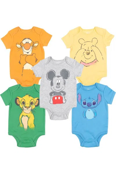 Disney Babies'  5-pack Short Sleeve Bodysuits In Multi