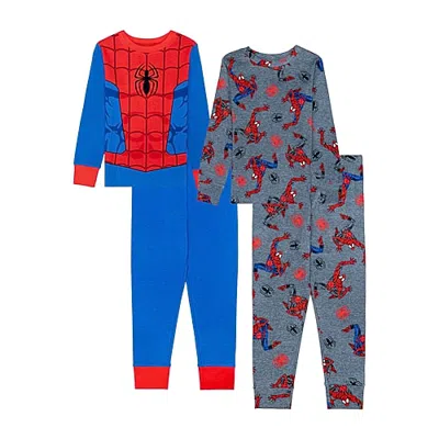 Disney Collection Little & Big Kid Boys Marvel Spiderman Long Sleeve 4-pc. Pajama Set In Multi