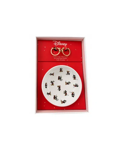 Disney Cubic Zirconia Gold-tone Mickey Mouse Hoop Earring And Trinket Tray, 2-piece Set