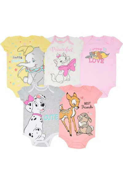 Disney Girls' 5-pack Short Sleeve Bodysuits (baby) In Multi
