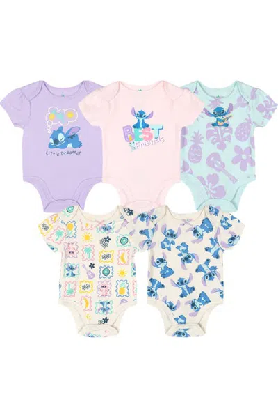 Disney Babies'  Lilo & Stitch Girls' 5-pack Short Sleeve Bodysuits In Multi