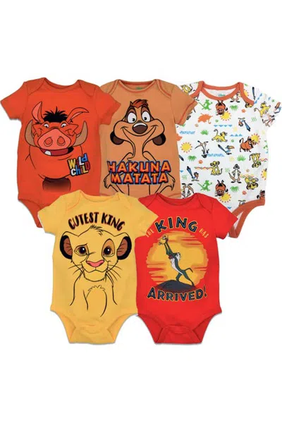Disney Babies'  Lion King Boys' 5-pack Short Sleeve Bodysuits In Multi