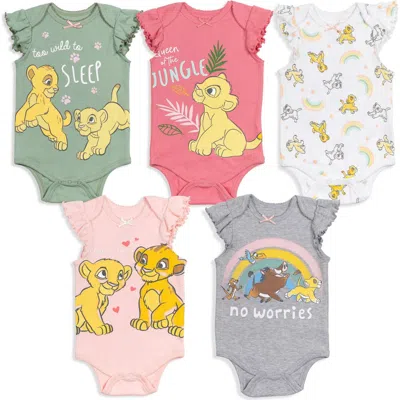 Disney Babies'  Lion King Girls' 5-pack Short Sleeve Bodysuits In Multi
