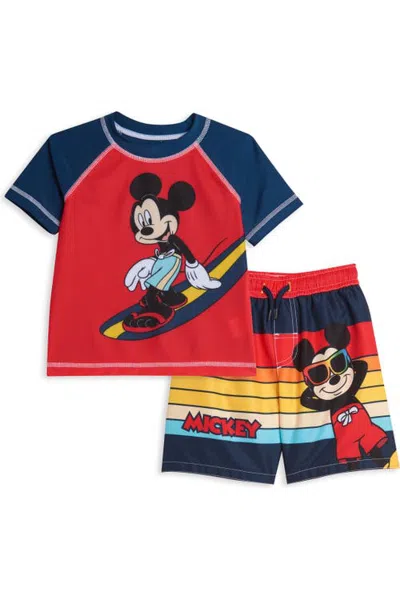 Disney Kids'  Mickey Mouse 2-piece Rash Guard And Swim Trunks Set In Multi