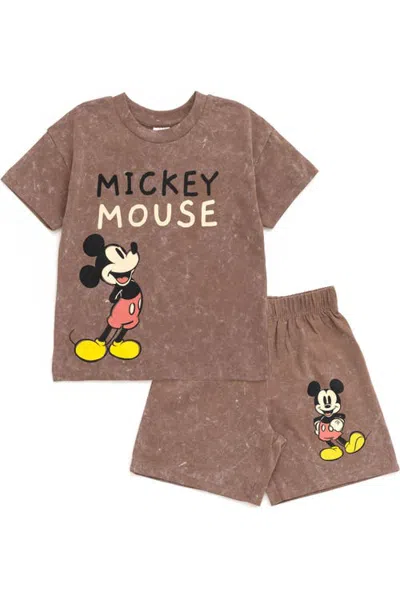 Disney Kids'  Mickey Mouse Mineral Wash 2-piece T-shirt And Shorts Set In Brown