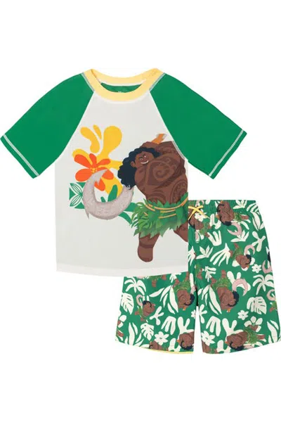 Disney Kids'  Moana Maui 2-piece Rash Guard And Swim Trunks Set In Green