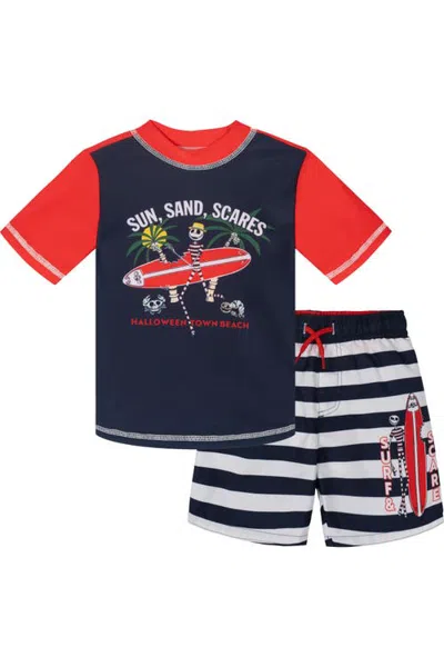 Disney Kids'  Nightmare Before Christmas Jack Skellington 2-piece Rash Guard And Swim Trunks Set In Multi