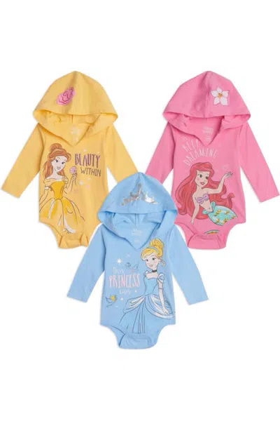 Disney Babies'  Princess 3-pack Hooded Bodysuits In Multi