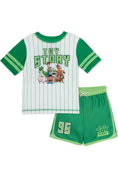 Disney Kids'  Toy Story Short Sleeve Rash Guard And Swim Trunks Set In Green