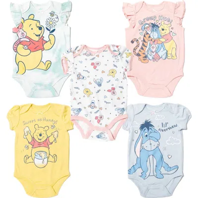 Disney Babies'  Winnie The Pooh Girls' 5-pack Short Sleeve Bodysuits In Multi
