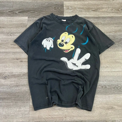 Pre-owned Disney X Mickey Mouse Crazy Vintage 90's Faded Mickey Mouse Big Print T Shirt In Black