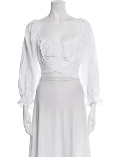 Pre-owned Dissh Square Neckline Long Sleeve Crop Top In White