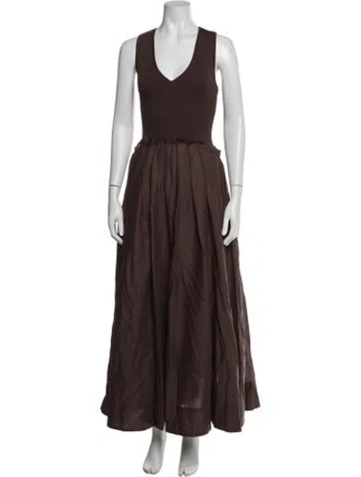 Pre-owned Dissh V-neck Long Dress In Brown