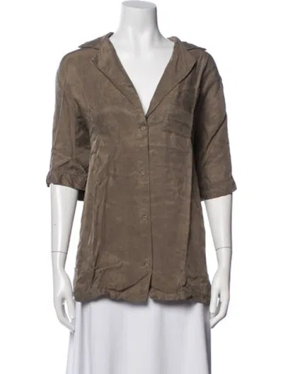 Pre-owned Dissh V-neck Three-quarter Sleeve Top In Brown
