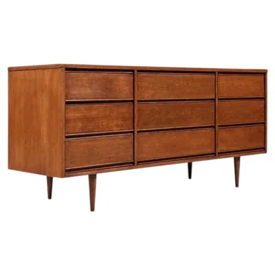 Pre-owned Dixie Newly Refinished - Mid-century Modern 9-drawer Walnut Dresser By  In Brown